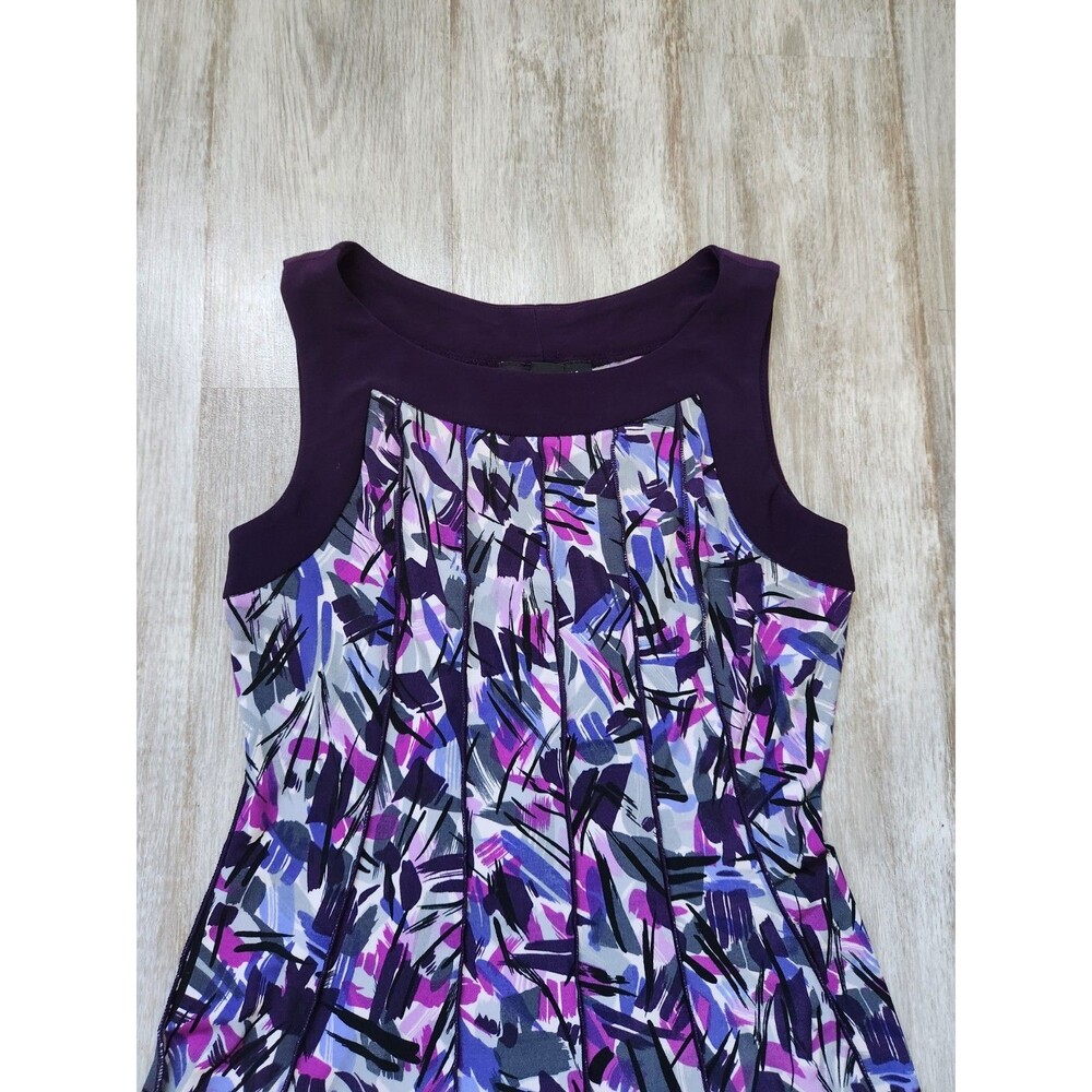 Perceptions Purple Geometric Fit Flare Dress Sleeveless Ribbed Knee Length 4P - Picture 2 of 11